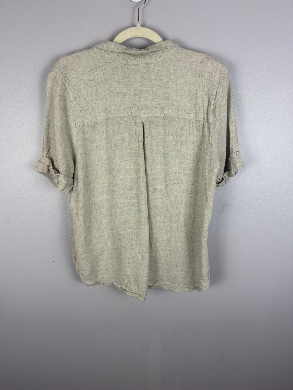 L.O.V. Neutral Linen Viscose Blend Tie Front Button Down Short Sleeve Shirt XL - Picture 10 of 10